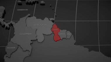Gri Dünya Haritasında 3 Boyutlu Kırmızı Guyana Haritası Vurgulandı