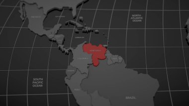 Gri Dünya Haritasında 3 Boyutlu Kırmızı Venezuela Haritası Vurgulandı