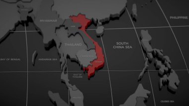 3 Boyutlu Gri Dünya Haritasında Kırmızı Vietnam Haritası Vurgulandı