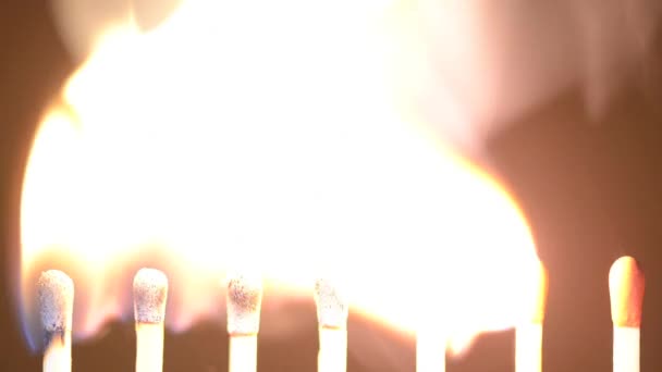 Row of Red Matchsticks Burn — Stock Video