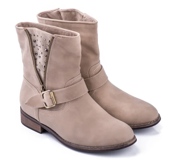 Pair of beige Fashion woman boots — Stock Photo, Image
