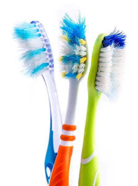 Vieux usagés brosses à dents colorées — Photo