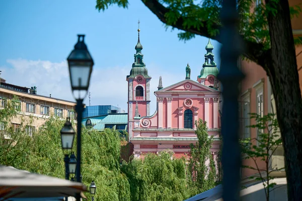 Romantic Ljubljana City Center River Ljubljanica Triple Bridge Tromostovje Preseren — Stock Photo, Image