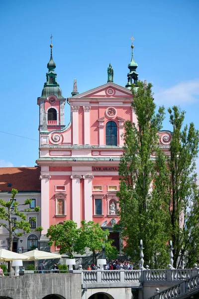 Ljubljana Slovenia May 2022 Preseren Square Franciscan Church Annunciation Ljubljana — Stock Photo, Image