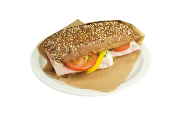 Luxus-Sandwich aus braunem Ciabatta. — Stockfoto