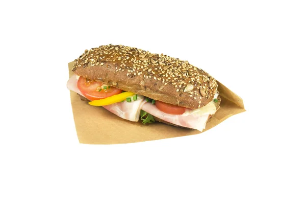 Luxus-Sandwich aus braunem Ciabatta. — Stockfoto