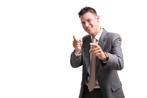 Joven y guapo hombre de negocios señalando hacia adelante — Foto de Stock