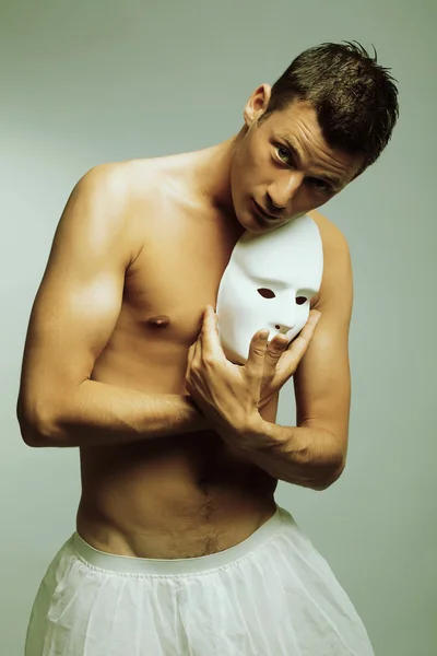 Man met masker. Stockafbeelding