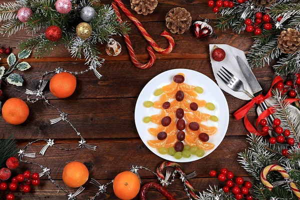 Christmas New Year Dishes Traditional Festive Tangerine Grape Salad Sweets — Stock Photo, Image