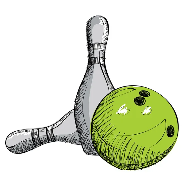 Bowling set mano disegnato schizzo vettoriale illustrazione — Vettoriale Stock