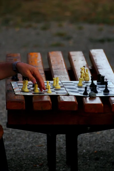Spela schack i skymningen — Stockfoto