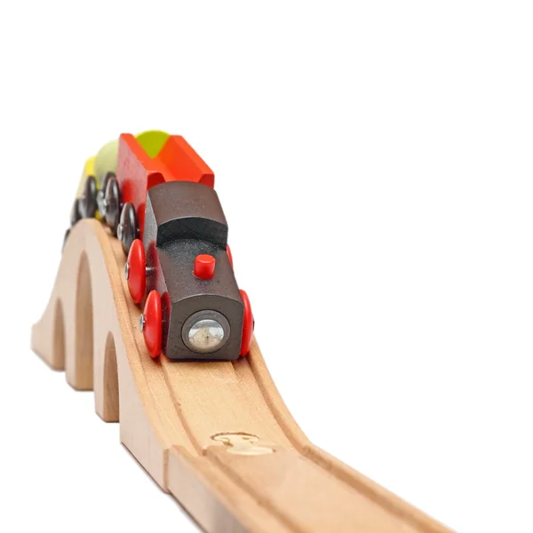 Wooden train on a bridge — Stock Photo, Image