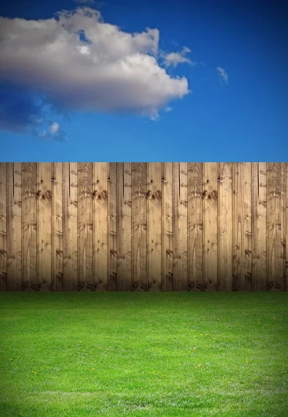 Backyard with wooden fence — Stock Photo, Image