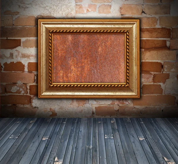 Backdrop with wooden frame on wall — Stock Photo, Image