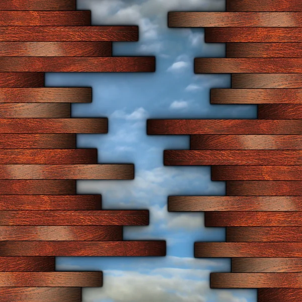 Gebarsten houten muur weergave naar de hemel — Stockfoto