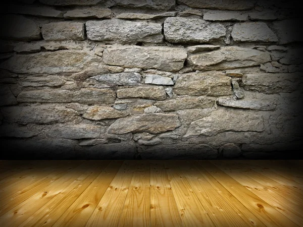 Interior room backdrop with wood and stone — Stock Photo, Image