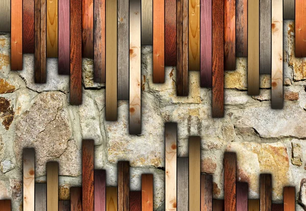 Монтування дерев'яної підлоги на потрісканих каменях — стокове фото