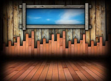 pencere ve mavi gökyüzü ile soyut iç