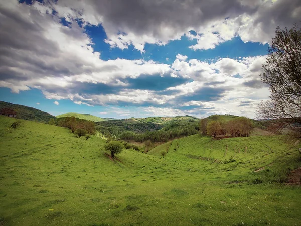 View Apuseni Mountains Green Hills Cloudy Sky — Stock Photo, Image