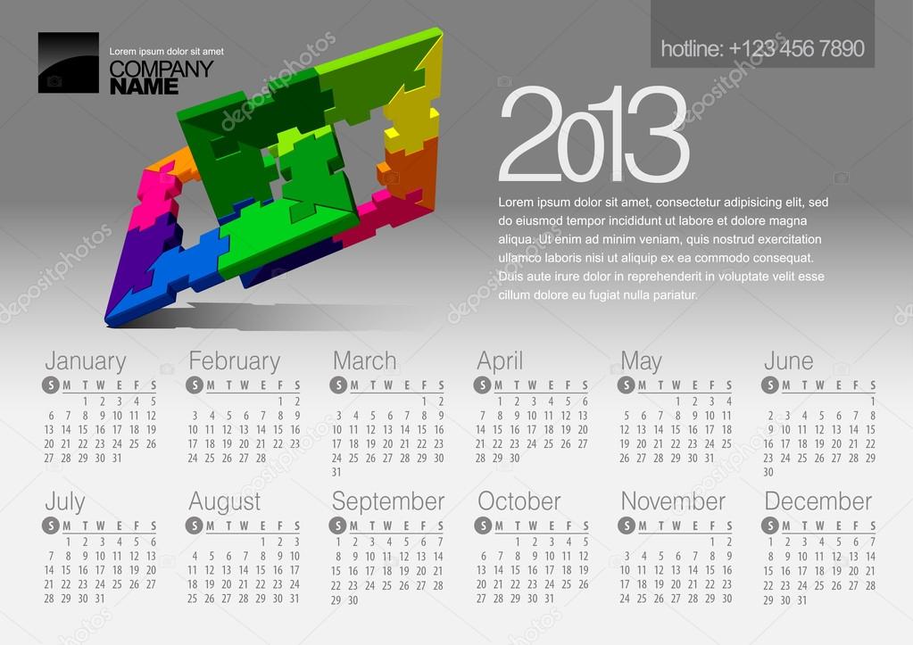 2013 Calendar. Vector Illustration with Puzzle vector element