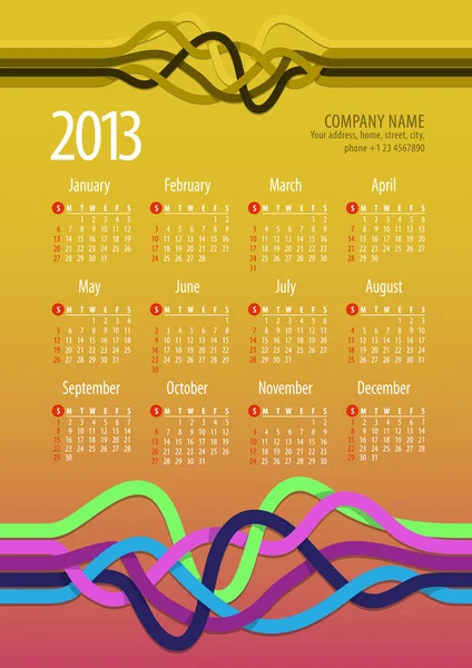 2013 年カレンダー。ベクトル イラスト — ストックベクタ