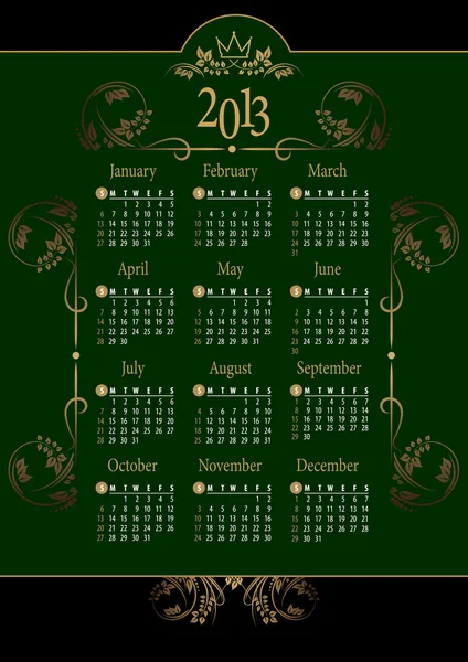Calendario 2013. Illustrazione vettoriale — Vettoriale Stock