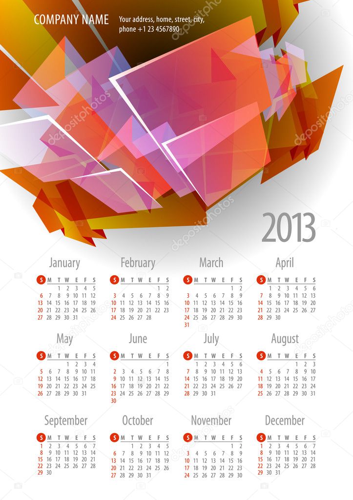 2013 Calendar. Vector Illustration