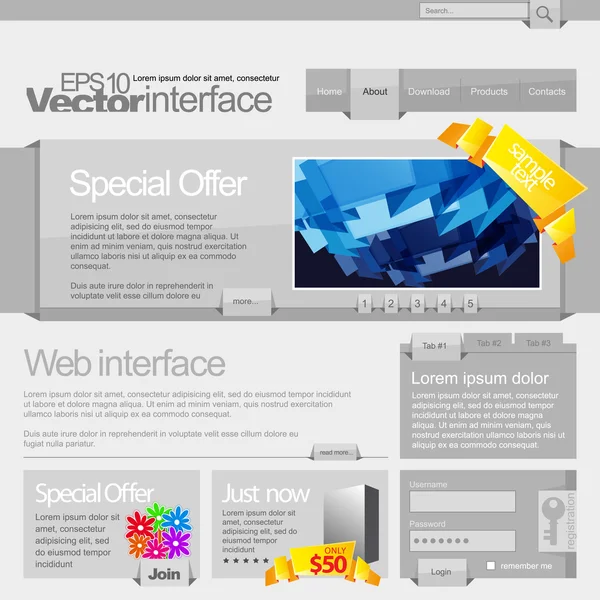 Gri Web sitesi şablonu 960 grid. — Stok Vektör