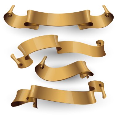 Gold glossy ribbons on a white background clipart