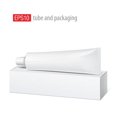 Realistic white tube and packaging.