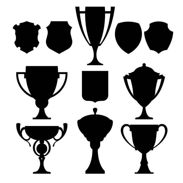 Zwarte kampioen cup en wapenschild. vector — Stockvector