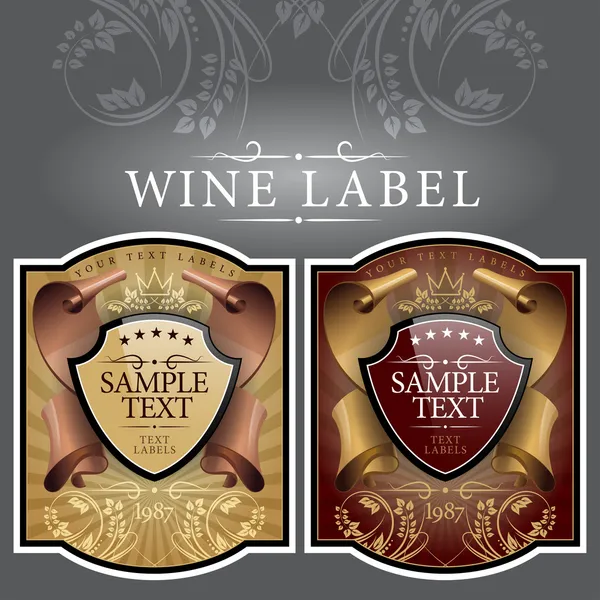 Wine label dengan pita emas - Stok Vektor