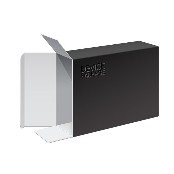 Черная коробка открытая лежащая на боку
