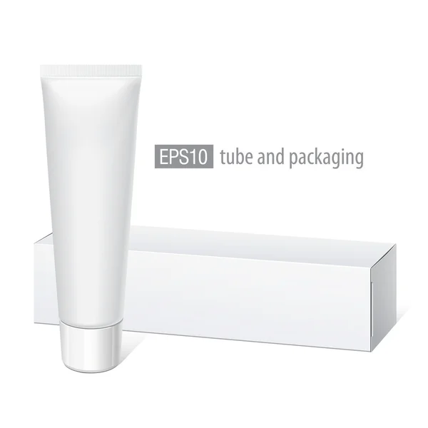 Realistic white tube and packaging. — Stock Vector