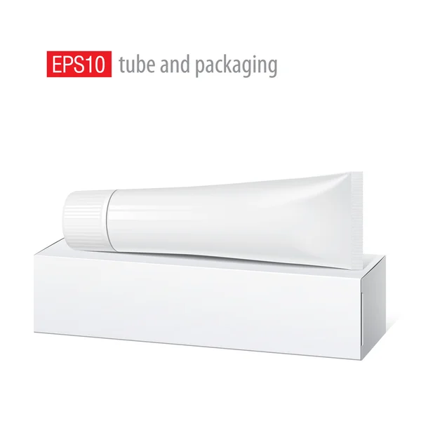 Tubo branco realista e embalagem . —  Vetores de Stock