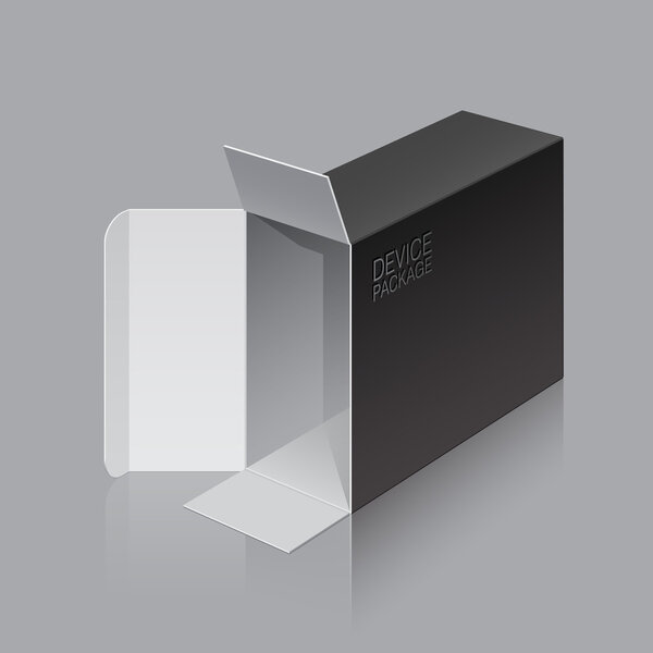 Черная коробка открытая лежащая на боку
