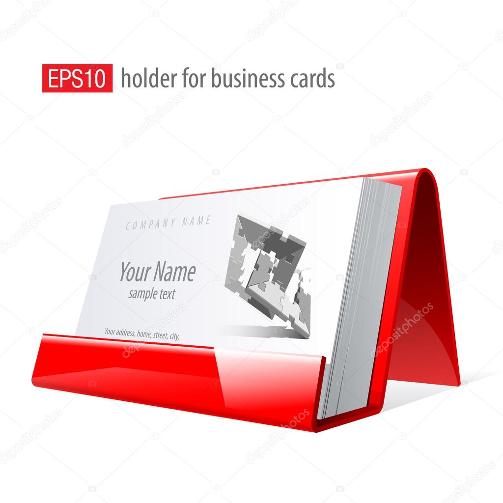 Red Glossy holder for business cards. Vector