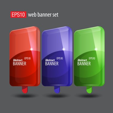 parlak parlak kırmızı, yeşil ve mavi renk banner. vektör set