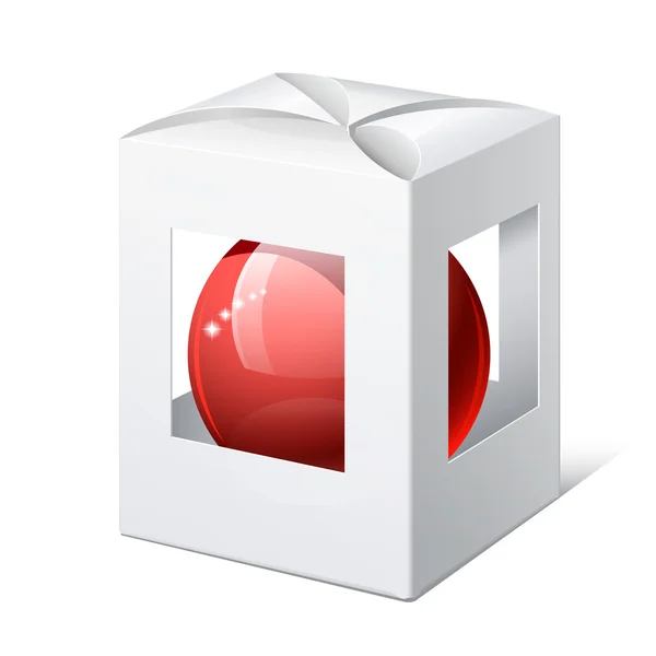 Paquete Caja de cartón con una bola roja dentro . — Vector de stock