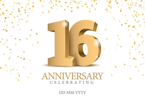 Anniversary Gold Numbers Poster Template Celebrating 16Th Anniversary Event Party — Stock Vector