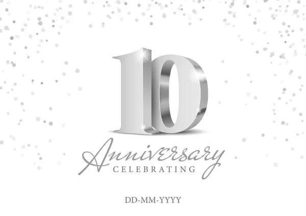 創立10周年記念式典シルバーの3D番号 10周年記念イベントパーティーのポスターテンプレート ベクトルイラスト — ストックベクタ