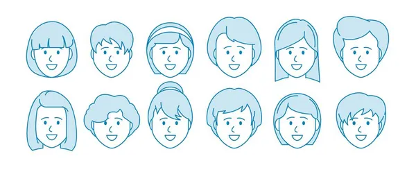 Línea Icono Conjunto Personas Personajes Femeninos Avatar Para Redes Sociales — Vector de stock