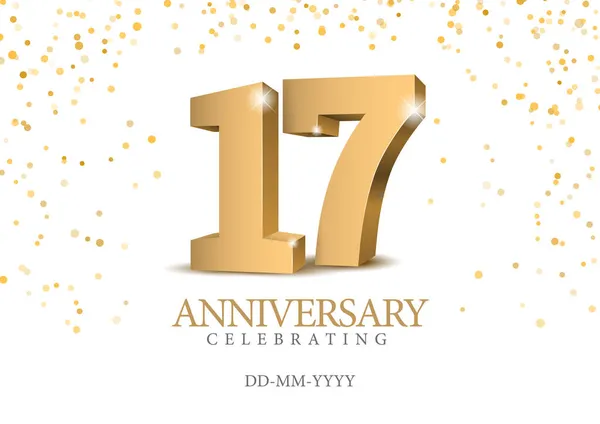17周年纪念日 黄金3D数字 庆祝17周年派对的海报模板 矢量说明 — 图库矢量图片
