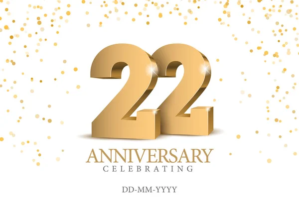 22周年記念金の3D番号 22周年記念イベントのポスターテンプレート ベクターイラスト — ストックベクタ