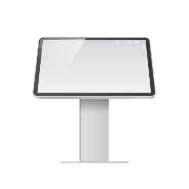 Raf raflar için süpermarket kat vitrin beyaz arka plan üzerinde görüntülenir. İnce beyaz raflar. Şablonu alay. Vektör çizim.