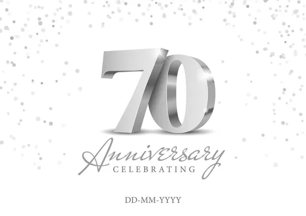 70周年庆祝活动 银牌3D号码庆祝70周年晚会的海报模板 矢量说明 — 图库矢量图片