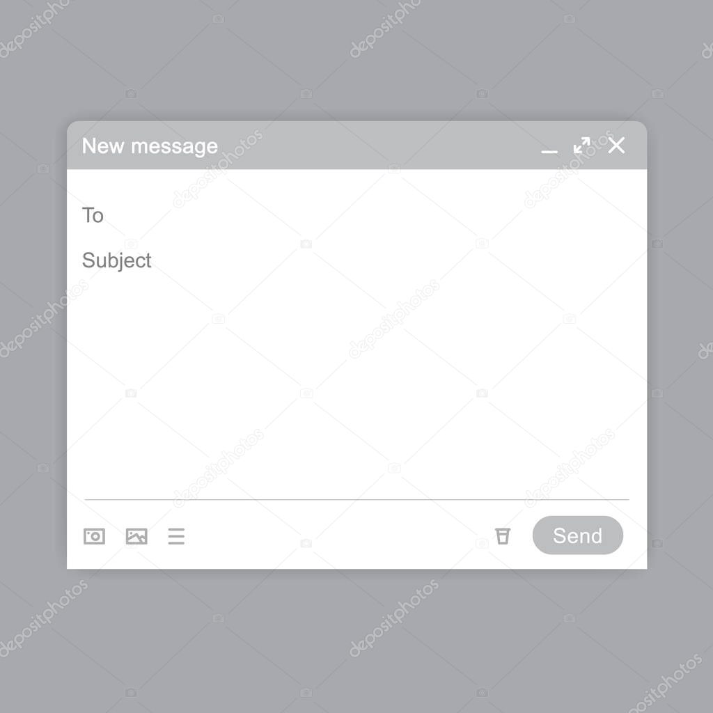 Blank window of E-mail window white template. Sample frame design Mail message interface blank mockup. Blank screen in flat design. Vector illustration