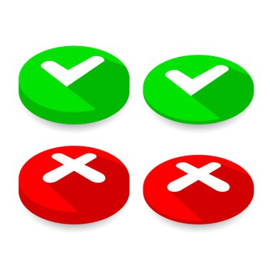 Beyaz arkaplanda Mark ve Cross Icon 'u kontrol et. Web sitenizin tasarımı ve logosu için yeşil ve kırmızı sembol, uygulama, UI. Vektör illüstrasyonu