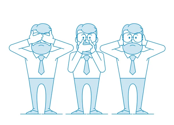 Three Wise Monkeys One Man Covers His Mouth His Hands — Stock Vector