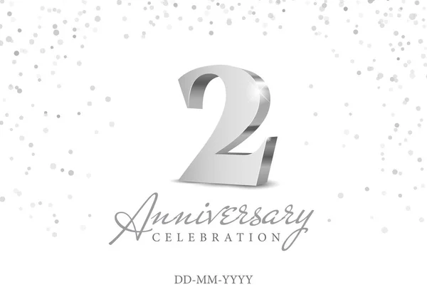 Anniversary Silver Numbers 2Th Anniversary Celebration Poster Template Vector Illustration — Vetor de Stock